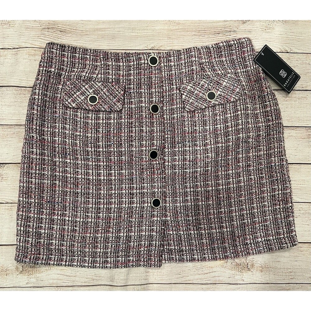 NWT Bagatelle Collection Tweed Mini Skirt Womens XL Pink Office Wear Preppy